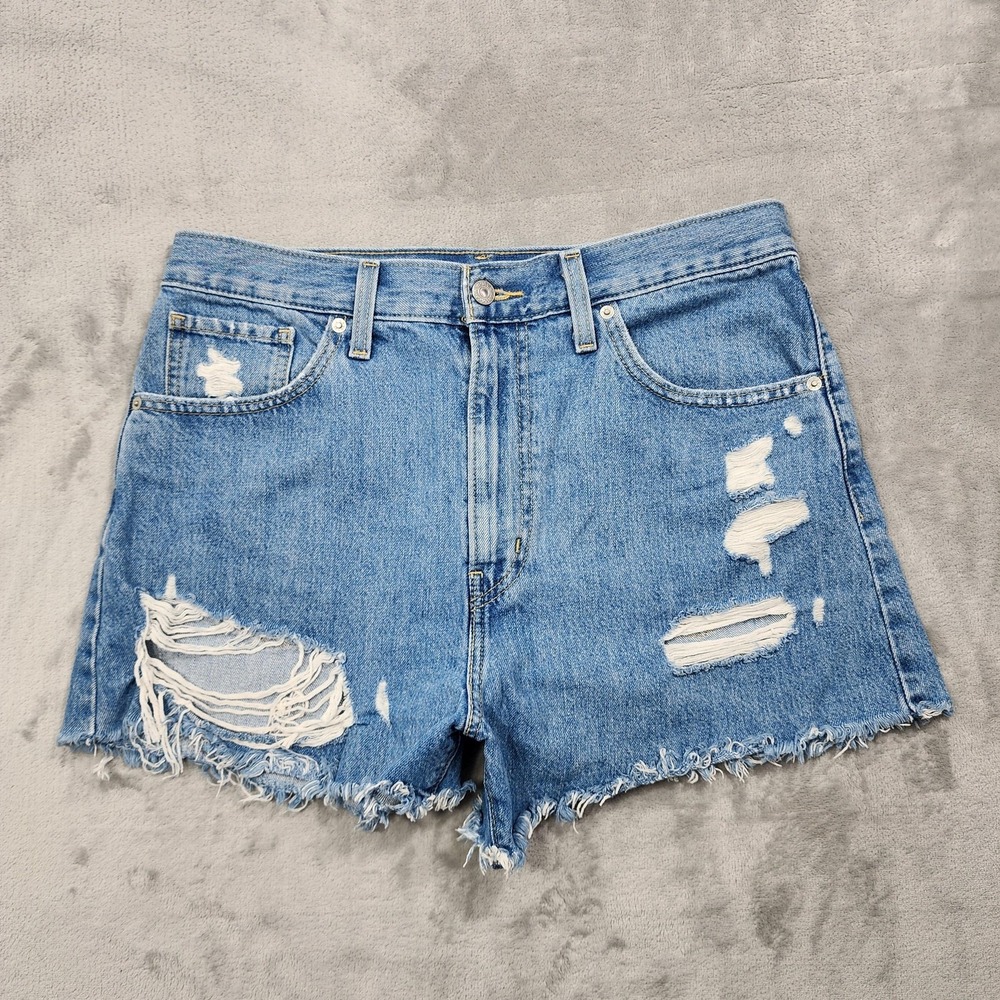 Levi's Shorts Womens 31 Blue High Waisted Mom Distressed Denim Raw Hem Casual‎